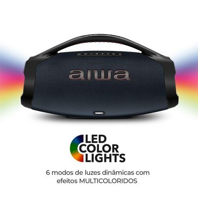 Caixa de Som Boombox Plus Aiwa 200W BT 30H IP66 USB RGB com Luzes AWS-BBS-01-LBL Bivolt