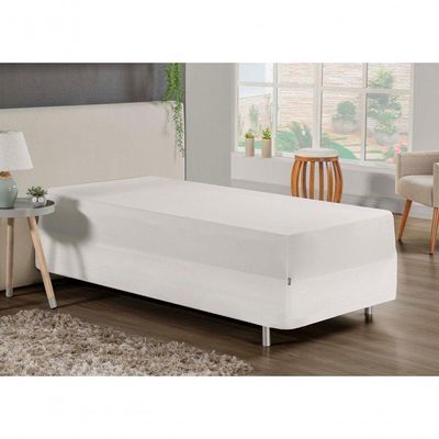 Jogo De Cama Solteiro Nobre 2 Peças Luva De Box 55cm De Altura Malha 100% Algodão - Branco