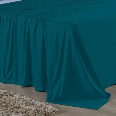 Jogo De Cama Solteiro Nobre 3 Peças Lençol Com Elástico De 30cm De Altura Malha 100% Algodão - Petróleo / Azul-bebê
