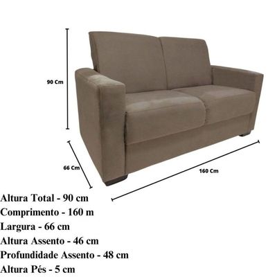 Sofá Estofado 2 Lugares Sala Estar Recepção Giovana Suede capuccino