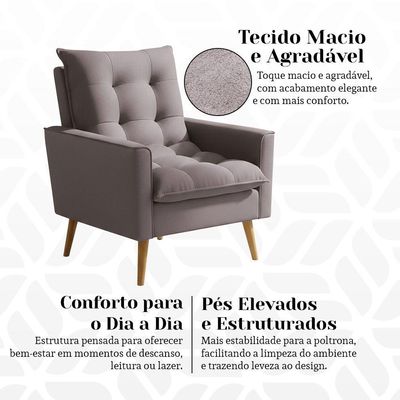 Poltrona Sala 92cm Estofado Confortável Tom Neutro E Design Que Valoriza O Ambiente Bege Ester
