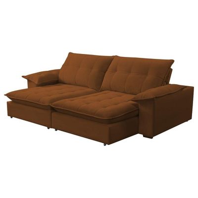 Sofá Retrátil E Reclinável Veludo 2,30m Lisboa - Conforto Premium E Design Elegante Terracota
