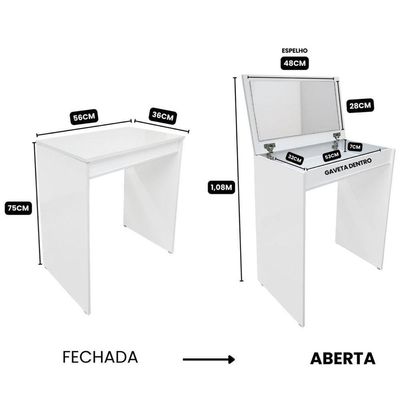 Penteadeira Mesa Maquiagem com Espelho LED Madeira MDF Off White