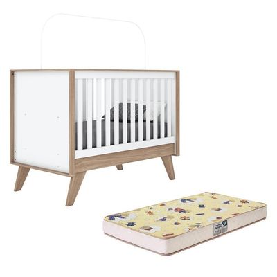 Berço Mini Cama Confete Branco-jequitibá Com Colchão Supreme - Móveis Henn