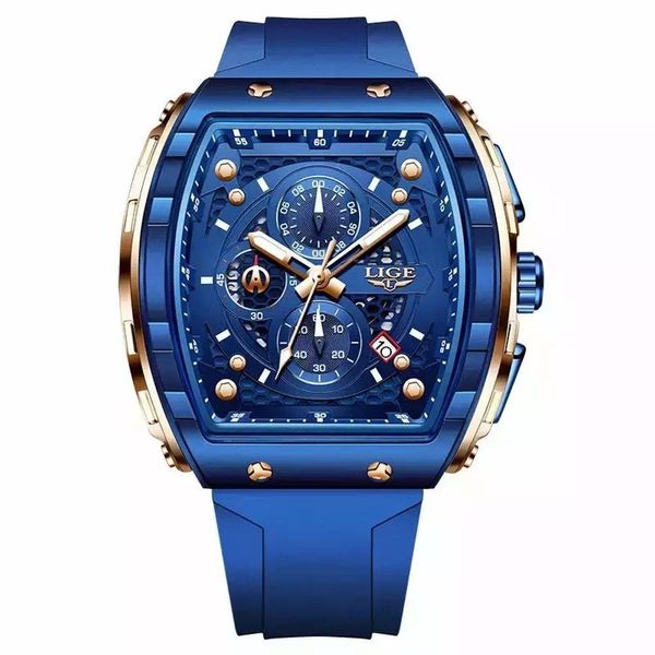 Relógios Masculino Lige 89148 Quadrado Esportivo Azul