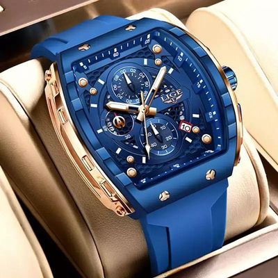 Relógios Masculino Lige 89148 Quadrado Esportivo Azul