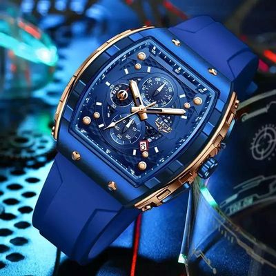 Relógios Masculino Lige 89148 Quadrado Esportivo Azul