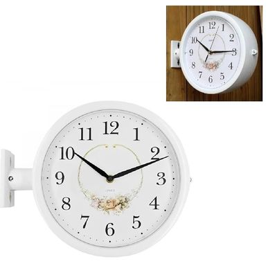 Relógio De Parede Dupla Face Vintage Estilo Estação De Trem Decorativo Retrô Branco Luxo Analógico