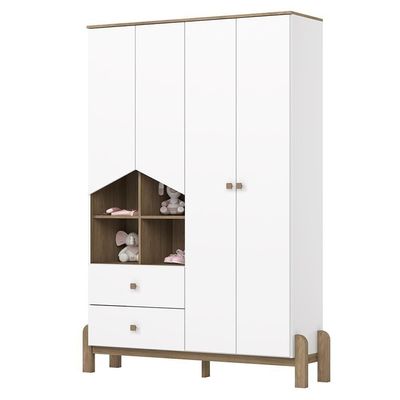 Jogo De Quarto Infantil Ternura Branco-jequitibá Com Guarda Roupa E Berço - Móveis Henn Branco-jequitibá
