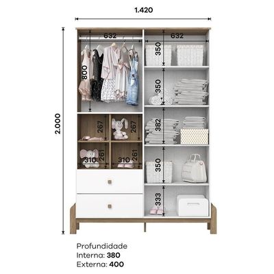Jogo De Quarto Infantil Ternura Branco-jequitibá Com Guarda Roupa E Berço - Móveis Henn Branco-jequitibá