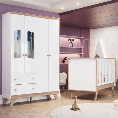 Jogo De Quarto Infantil Confete Com Guarda Roupa E Berço Branco-jequitibá - Móveis Henn Branco-jequitibá