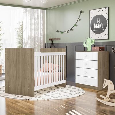 Jogo De Quarto Infantil Labirinto Com Cômoda E Berço Rústico-branco - Móveis Henn Rústico-branco