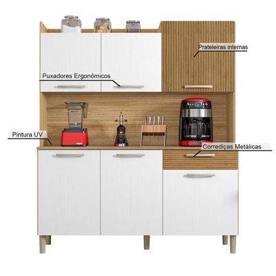 Armário De Cozinha Compacta 6 Portas 1 Gaveta Berlin - Freijó/supremo/cp-ripado