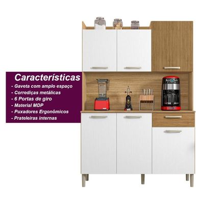Armário De Cozinha Compacta 6 Portas 1 Gaveta Berlin - Freijó/supremo/cp-ripado