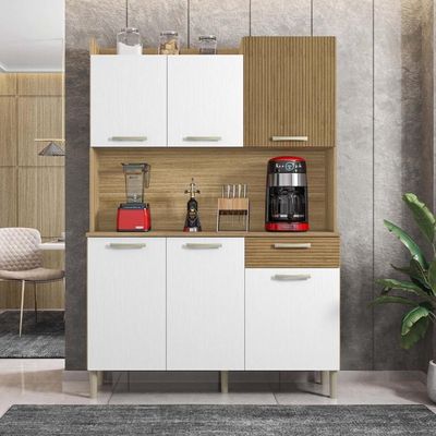 Armário De Cozinha Compacta 6 Portas 1 Gaveta Berlin - Freijó/supremo/cp-ripado
