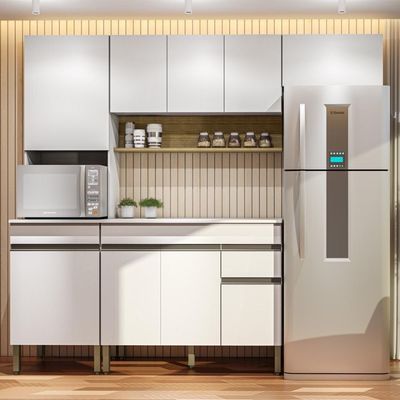 Armário De Cozinha Completa 120 Com Balcão Com Tampo 9 Portas Madrid - Freijó/supremo
