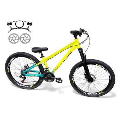 Bicicleta aro26 Vikingx Tuff FreioHidráulico 21v Freeride RodasVmaxx Pneu Flame AmareloVerde