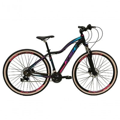 Bicicleta Aro 29 Ksw Mwza Feminina 27v Aluminio Freio A Disco Hidráulico K7 Garfo Com Trava preto-pink-Azul Tam: 17