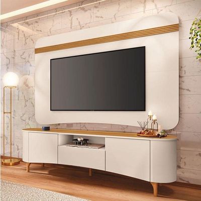 Rack Bancada Elara E Painel Armony Com Aparador Vivant Off White Cinamomo - Hb Móveis
