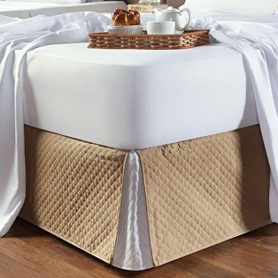Saia Para Cama Box Casal Padrão Dual Color Branco-caqui Dupla Face - Tecido Microfibra Matelado Ajustável