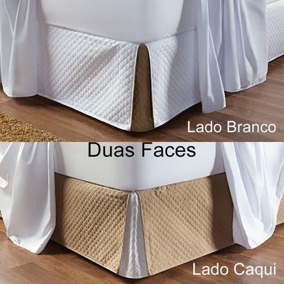 Saia Para Cama Box Casal Padrão Dual Color Branco-caqui Dupla Face - Tecido Microfibra Matelado Ajustável