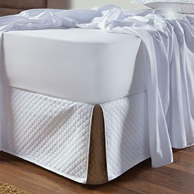Saia Para Cama Box Casal Padrão Dual Color Branco-caqui Dupla Face - Tecido Microfibra Matelado Ajustável