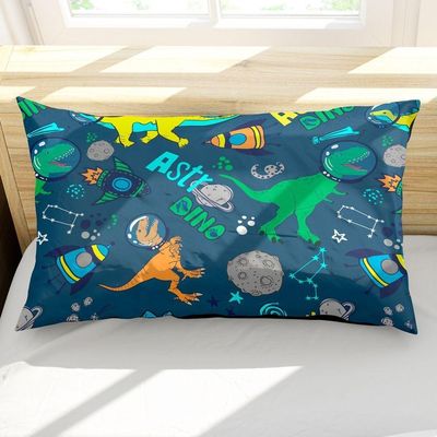 Porta Travesseiro Fronha Avulsa Estampada Astrodino 70cm X 50cm - Digital Juvenil Infantil Moderno Astronauta Dinossauro