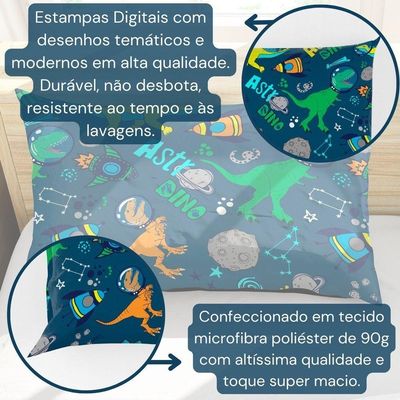 Porta Travesseiro Fronha Avulsa Estampada Astrodino 70cm X 50cm - Digital Juvenil Infantil Moderno Astronauta Dinossauro