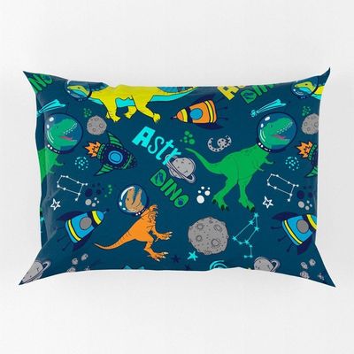 Porta Travesseiro Fronha Avulsa Estampada Astrodino 70cm X 50cm - Digital Juvenil Infantil Moderno Astronauta Dinossauro