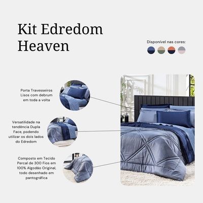 Kit Edredom Liso Solteiro Heaven Dupla Face Com Fronha 02 Peças - Tecido Percal 300 Fios 100% Algodão Original Cor Azul