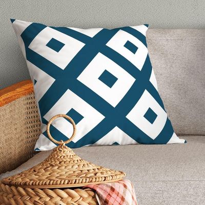 Kit Trio Capas De Almofadas Estampadas Em Veludo Suede 45cm X 45cm - Decoração Luxo Para Sala Cor Azul