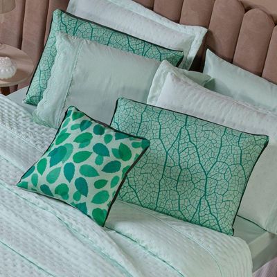 Kit Cobre Leito Provence Percal 300 Fios Toque De Pluma Dupla Face Com Almofada King 06 Peças Cor Verde Menta