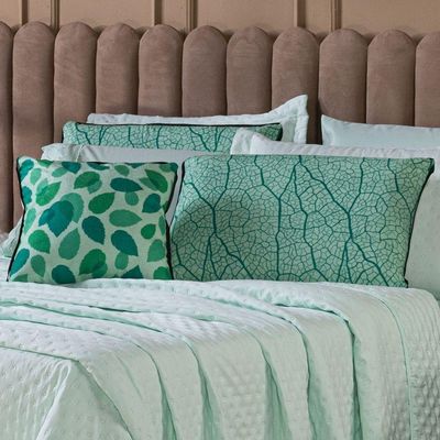 Kit Cobre Leito Provence Percal 300 Fios Toque De Pluma Dupla Face Com Almofada King 06 Peças Cor Verde Menta