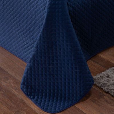 Kit Cobre Leito Colcha Casal Padrão Miami Azul Marinho/branco Dupla Face Com Almofadas Estampadas 06 Peças