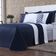 Kit Cobre Leito Colcha Casal Padrão Miami Azul Marinho/branco Dupla Face Com Almofadas Estampadas 06 Peças