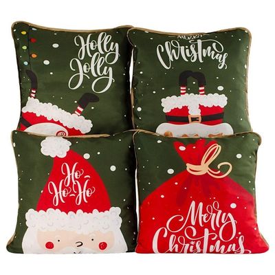 Kit C/ 4 Capas De Almofadas Natal Ano Novo Estampadas 45cm X 45cm C/ Viés Estampa Merry Christmas
