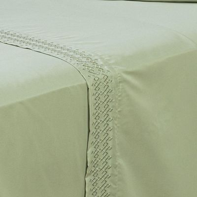 Jogo De Cama Lençol King Harmony Bordado Geométrico Percal 300 Fios Com Fronhas 04 Peças - Toque Acetinado Cor Verde