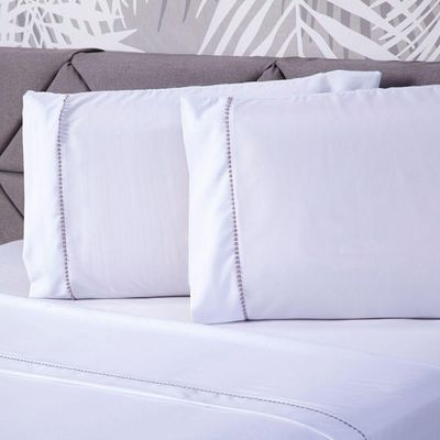 Jogo De Cama Lençol Casal Padrão Essential Liso Branco Com Fronhas 04 Peças - Percal Soft 200 Fios