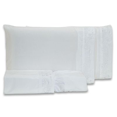 Jogo De Cama Lençol King Blossom Bordado Floral Percal 300 Fios Com Fronhas 04 Peças - Toque Acetinado Cor Branco