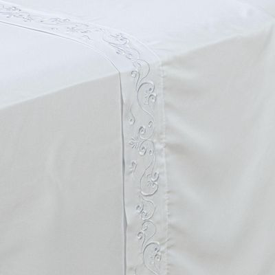 Jogo De Cama Lençol King Blossom Bordado Floral Percal 300 Fios Com Fronhas 04 Peças - Toque Acetinado Cor Branco