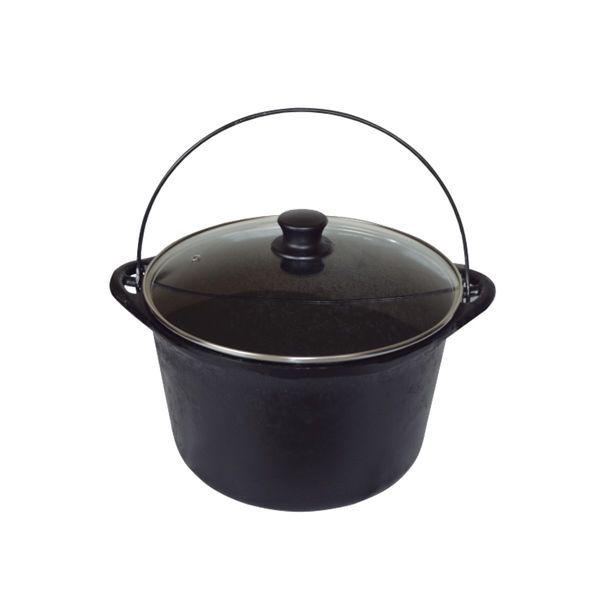 Panela Ferro Fundido Caldeirão Antigo Tampa Vidro 28cm 6L Panela Ferro Fundido Caldeirão Antigo Tampa Vidro 28cm 6L