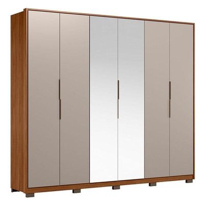 Guarda Roupa Casal Atrice D66012kpe 6 Portas Nogueira Nude Prime Tx Com Espelho E Pés Demóbile – Demartêz