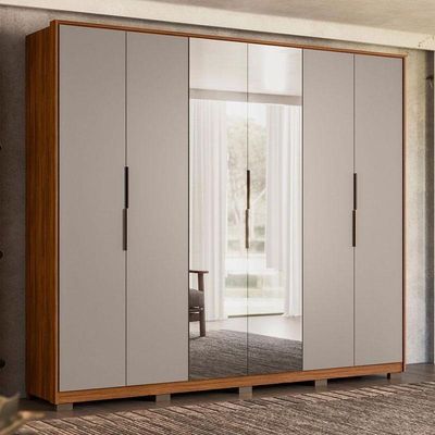 Guarda Roupa Casal Atrice D66012kpe 6 Portas Nogueira Nude Prime Tx Com Espelho E Pés Demóbile – Demartêz
