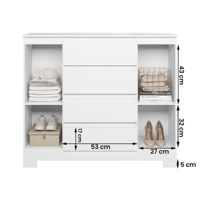 Comoda Sapateira Atena Com 4 Gavetas E 2 Portas Branco-titanium-rosa-azul