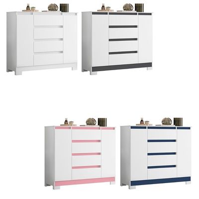 Comoda Sapateira Atena Com 4 Gavetas E 2 Portas Branco-titanium-rosa-azul