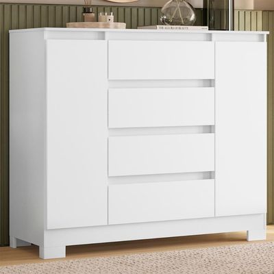 Comoda Sapateira Atena Com 4 Gavetas E 2 Portas Branco-titanium-rosa-azul