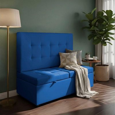 Canto Alemão Recamier Bau + Painel Madri 160cm Suede Azul Marinho - Inova Decor