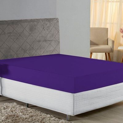 Lençol Com Elástico Queen Nobre 1 Peça 30cm De Altura Malha 100% Algodão - Roxo