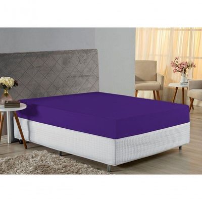 Lençol Com Elástico Queen Nobre 1 Peça 30cm De Altura Malha 100% Algodão - Roxo