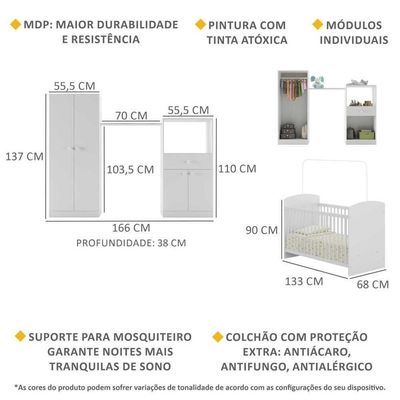 Quarto Infantil Colchão Incluso Meu Bebê Multimóveis Branco